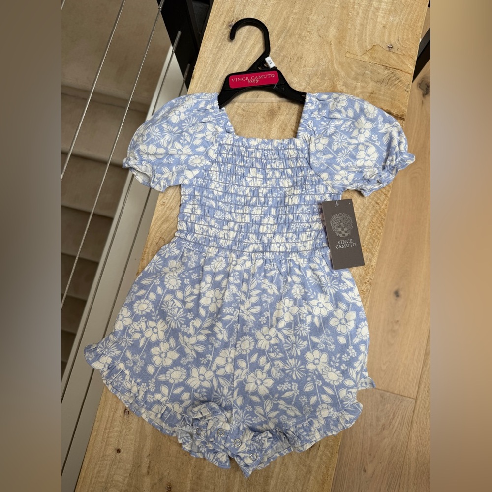 Vince Camuto Kids Blue Floral Romper Puff Sleeve Ruffle Bubble Romper | NWT 24M - Picture 4 of 7